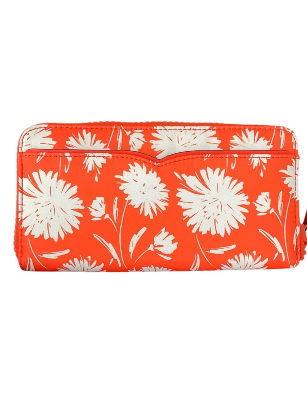 KATE SPADE NEW YORK Zip Around Continental Wallet Orange White Blooms Like New - Picture 2 of 5